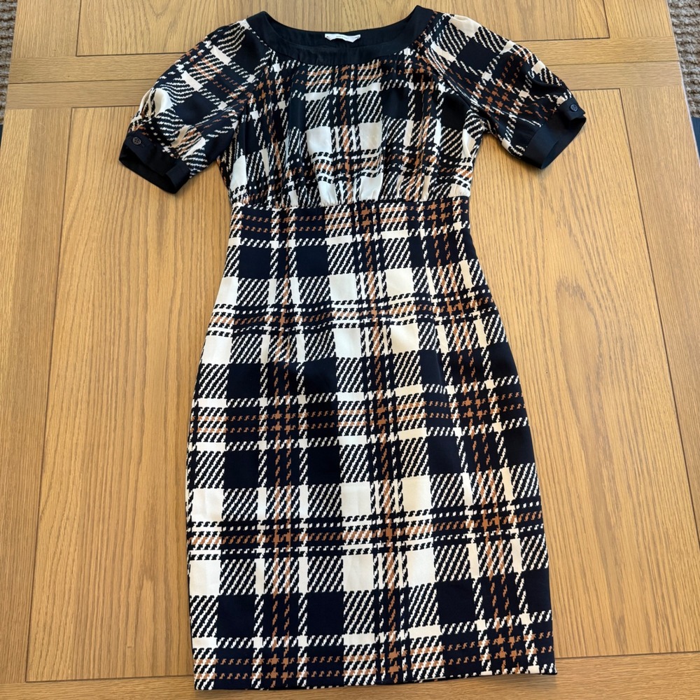 Biancoghiaccio Plaid Houndstooth Sheath Dress Women Small Black‎ White Brown